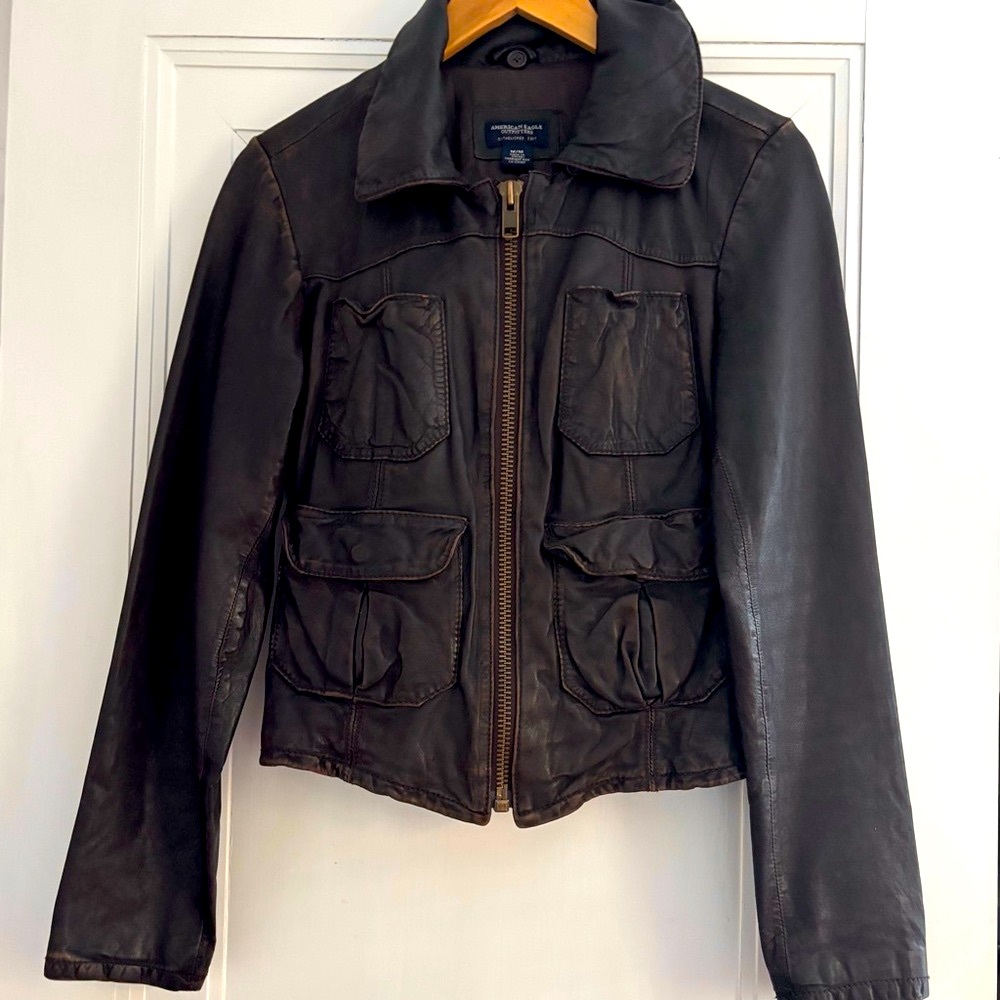 American Eagle Outfitters I Dark Brown Leather Jacket Fitted